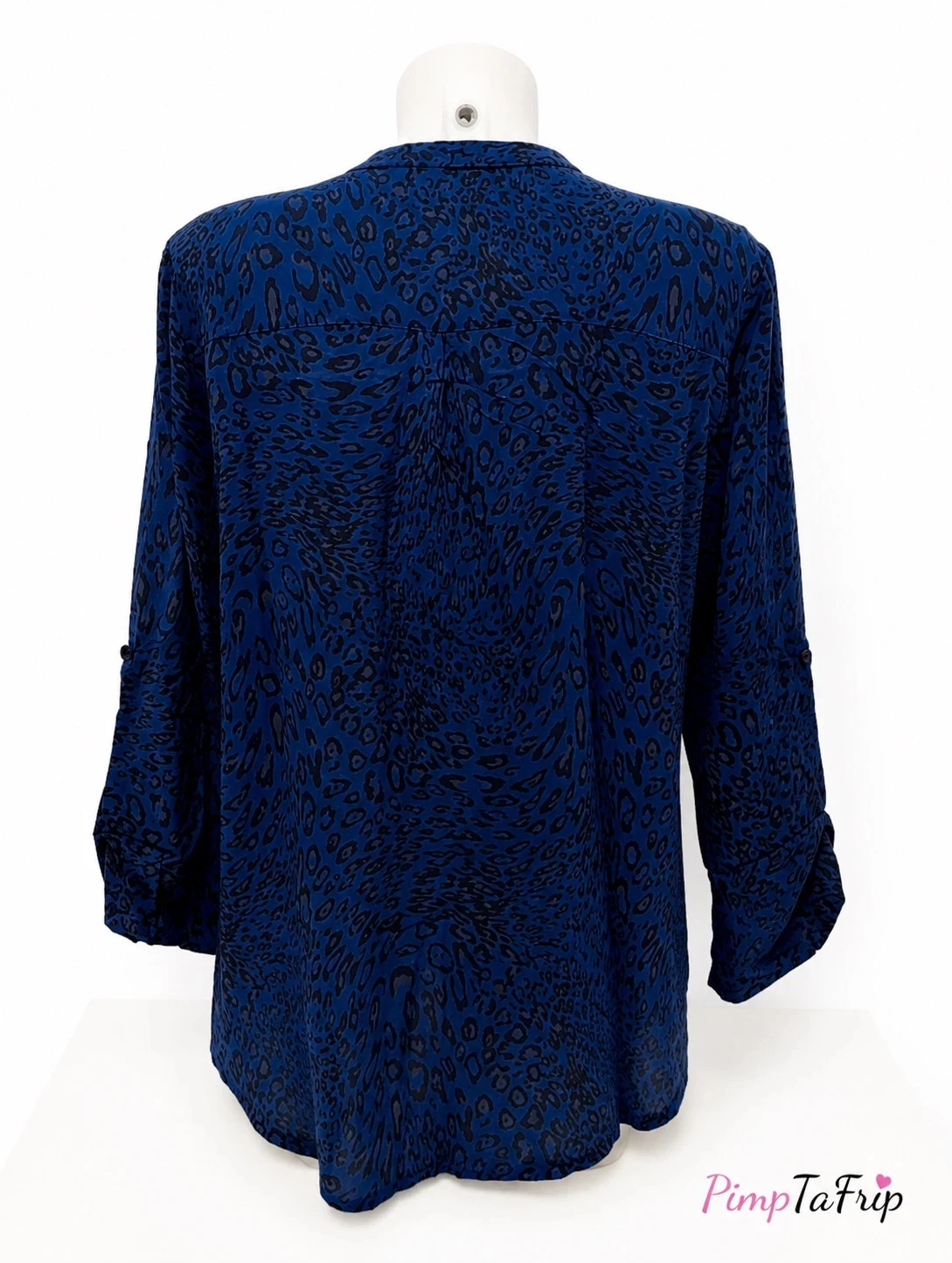 Blusa mujer estampado leopardo azul marino – Mangas arremangables – Muy buen estado – photo 3